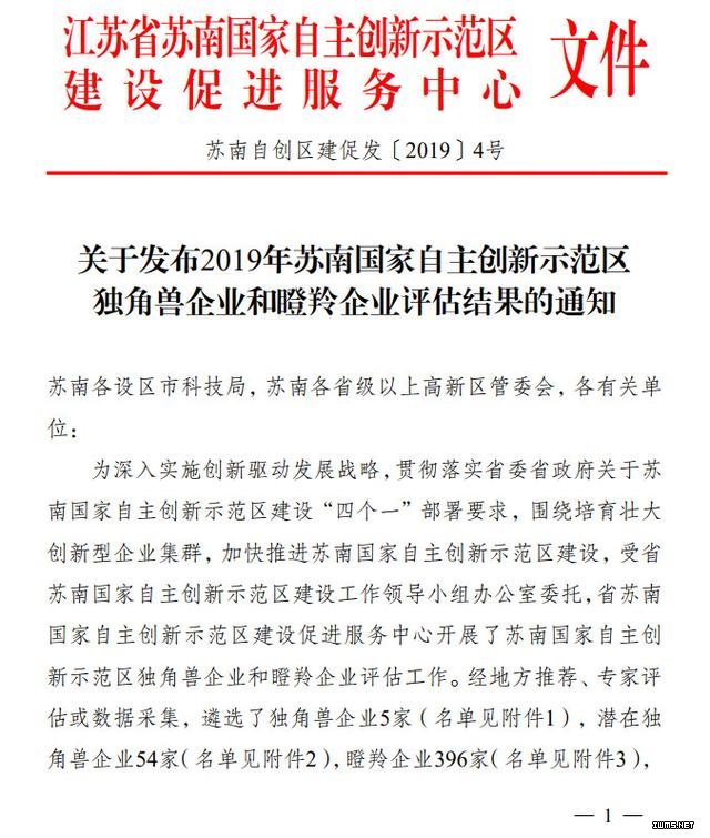 喜讯 |云创大数据获评“苏南国家自主创新示范区潜在独角兽企业”